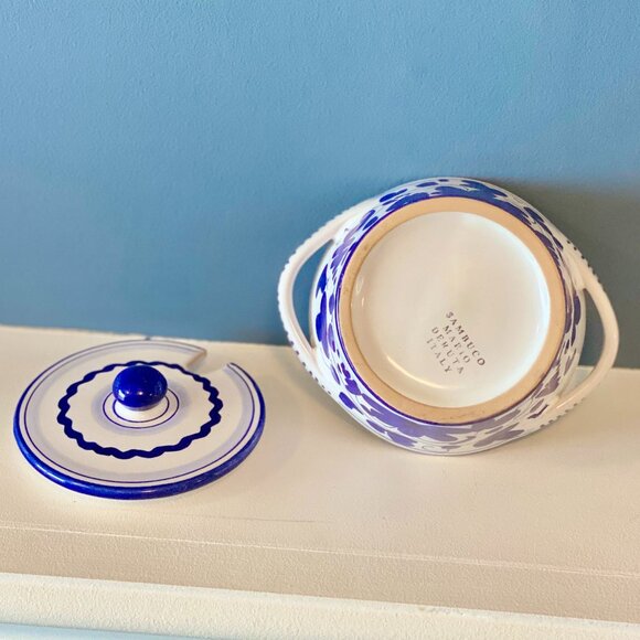 Sambuco Mario Deruta Italy Ceramic Cheese Holder Blu Stilnovo Arabesque - Picture 7 of 7